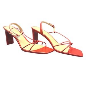 H&M Red Strappy Block Heel Sandals Square Toe Knotted String US 9 EUR 40 Party